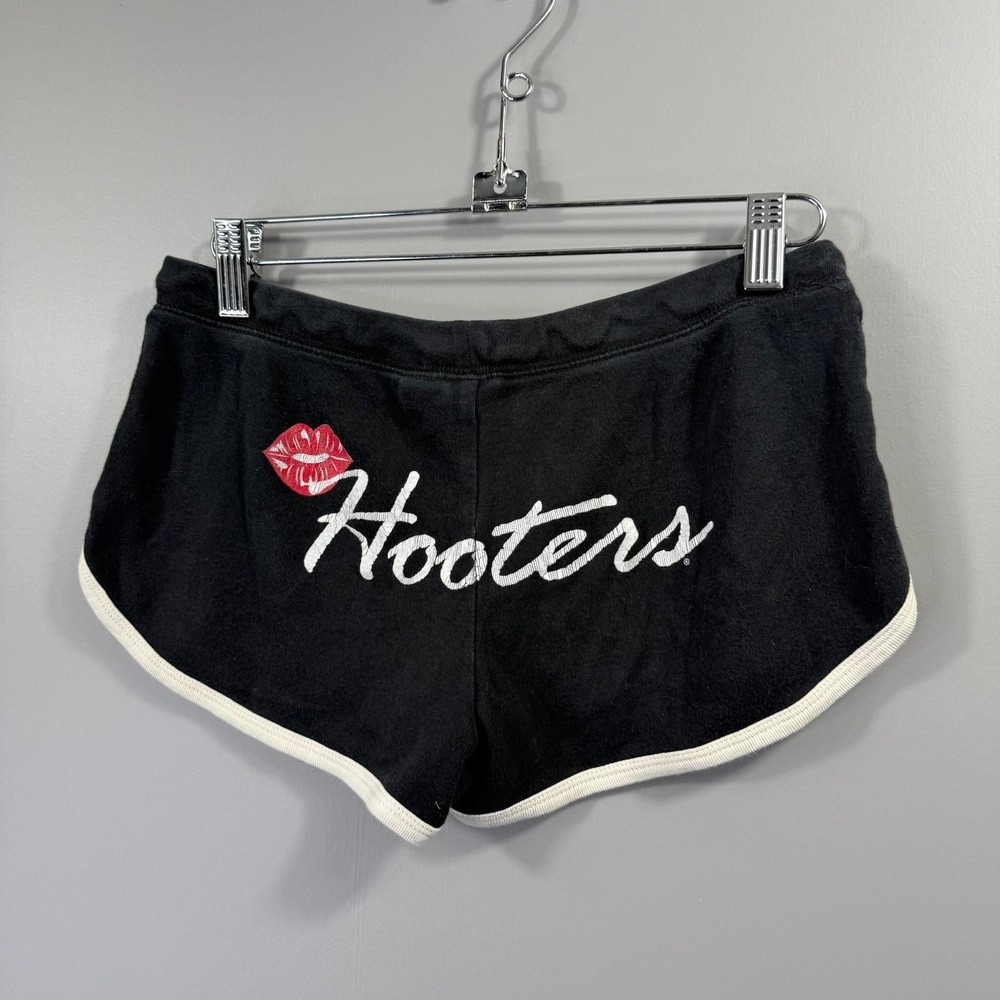 Y2K Kavio! Sweat Shorts Womens Small Black Hooters Logo Drawstring Lounge Casual - Picture 3 of 8